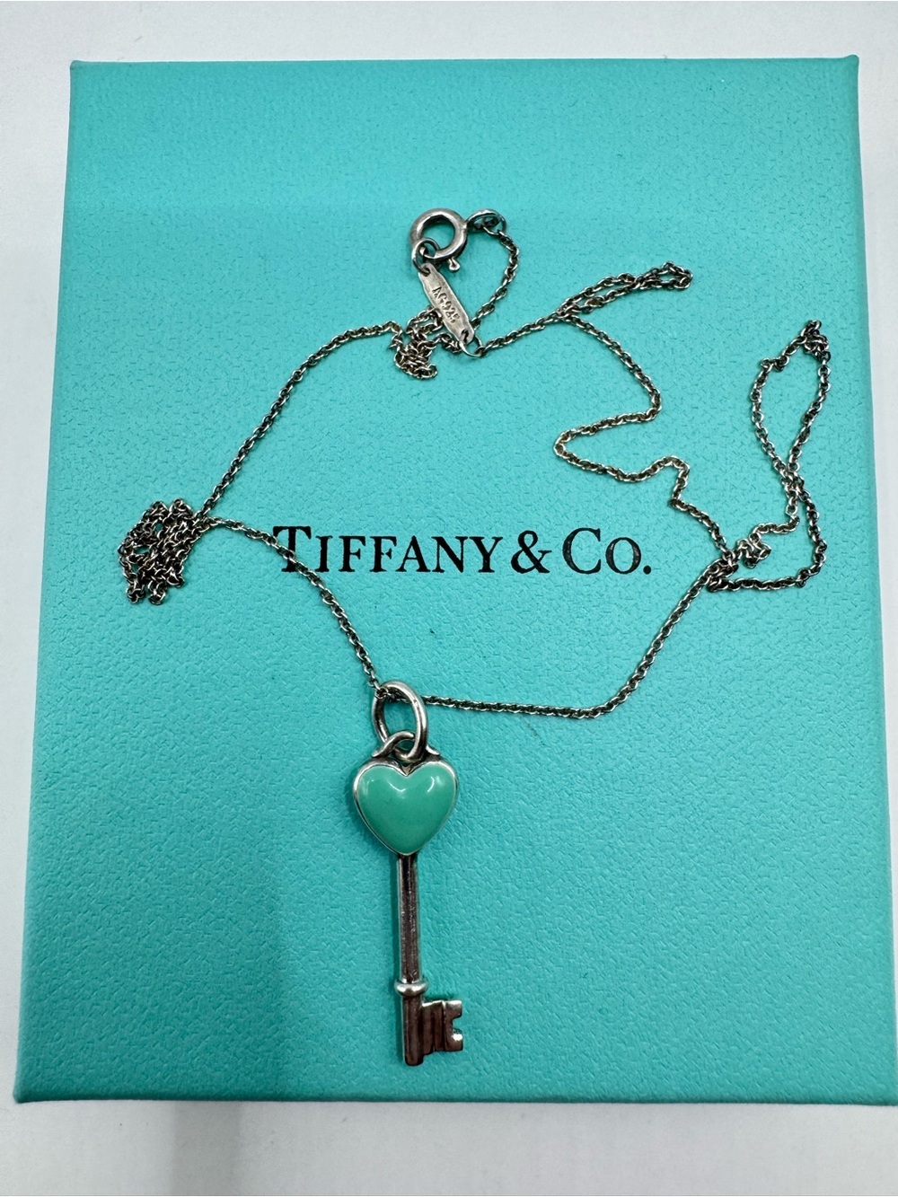 Tiffany & Co. Heart Key Pendant Necklace in Tiffany Blue and Silver